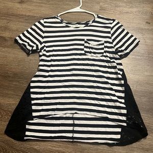White and black striped shirt with black lace sides